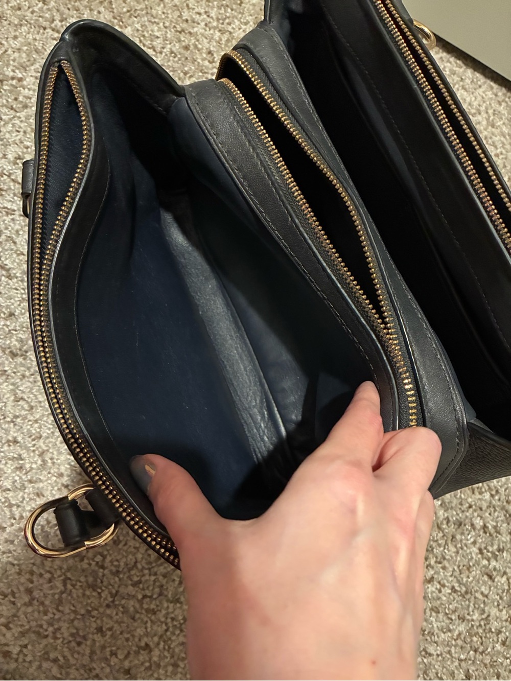 Coach Brooklyn Carryall 28 Black Pebbled Leather Purse Gold Hardware - NO STRAP - Picture 10 of 16